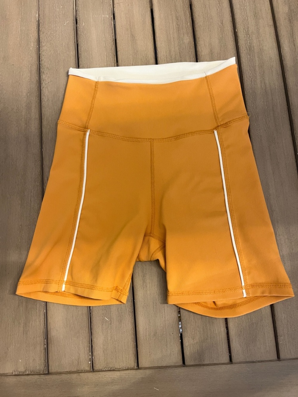 Wilo High-Waist Mustard Bike Shorts with White Trim